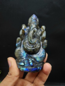 Statue de Lord Ganesh en pierre de labradorite : Libérez la puissance divine et la prospérité |   Reiki/Chakra/Énergie de guérison |   Décoration intérieure - Product Image 2