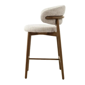 Modern Solid <b>Wood</b> Upholstered Bar <b>Stool</b> with Linen Fabric Handmade Curved Backrest for Kitchen Island and Dining Room - Product Image 2