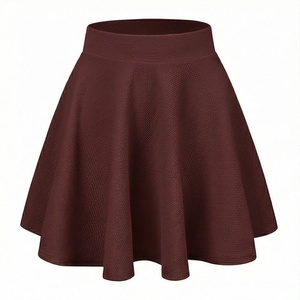 Jupe courte trapèze pour femme, couleur unie, taille élastique, confortable, en tissu tissé polyester et élasthanne, style toutes saisons - Product Image 1