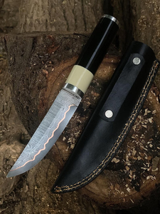 Couteau de camping pliant artisanal OEM personnalisé en acier Damas cuivré, lame de 10 pouces, manche en résine époxy, étui en cuir premium avec poignée - Product Image 4