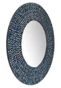 Miroir mural rond moderne de 24 pouces Miroir de salle de bain décoratif en mosaïque de verre avec cadre en MDF noir sarcelle et matériau en os pour mariage - Product Image 3