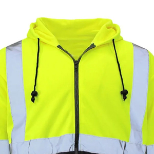 Safety Reflective Hi Vis Hoodie Zipper Closure Hood With Drawstrings High Quality Reflective <b>Strips</b> Construction Safety Hoodie - Product Image 3