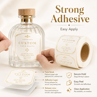 Étiquettes en papier personnalisées avec cadre doré vintage orné, autocollants avec logo personnalisé pour les flacons de parfum et les pots de bougies en verre cannelé