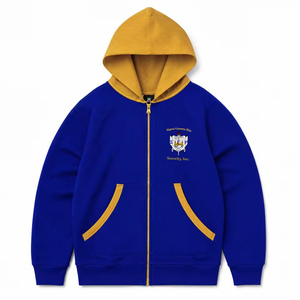 Sudadera con capucha y cremallera completa para mujer de la hermandad Sigma Gamma Rho, color marrón claro con contraste, manga larga, letras griegas bordadas, estilo casual. - Product Image 3