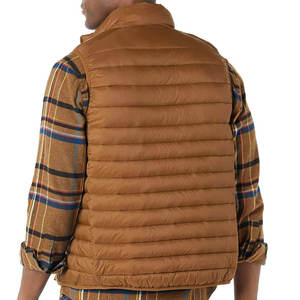 Men's Brown <b>Quilted</b> Vest Stand Collar Zipper Closure Windproof Casual Outerwear Plaid <b>Shirt</b> Layering Autumn Wear - Product Image 4