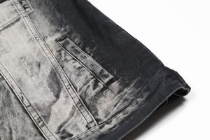 Custom <b>Vintage</b> <b>Denim</b> Autumn Short Varsity <b>Jacket</b> for Men with Embroidered & Embossed 3D Print Design Collarless - Product Image 2