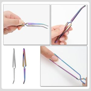 Pince à ongles en acier inoxydable avec pointe fine courbée, outil plat réutilisable, pince à épiler pour manucure, couleur arc-en-ciel - Product Image 3