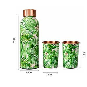 Bouteille d'eau en cuivre à motif de feuilles tropicales classique avec 2 verres, garniture bohème en métal réutilisable pour la maison et le bureau - Product Image 5