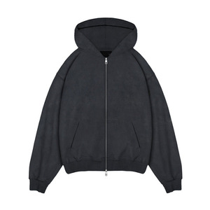 OEM Custom Double Slider Heavyweight 500GSM Thermal Acid Wash Vintage Oversized Drop Shoulder Zip <b>up</b> Hoodies Men Custom Logo - Product Image 5