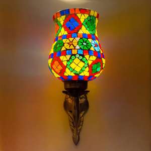Lámpara de Pared de Vidrio Mosaico con Patrón Rajastaní Colorido, Hecha a Mano, Estilo Étnico, para Decoración del Hogar - Product Image 5