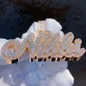 Colgante personalizado de hip hop en plata de ley 925 con diamantes de moissanita VVS que pasan la prueba, colgante con nombre en letras para hombre. - Product Image 5