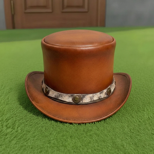 Sombrero de copa de cuero marrón hecho a mano de alta calidad, estilo victoriano, steampunk, gótico, para festivales. - Product Image 4
