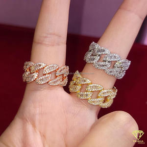 Anillo de Plata de Ley 925 con Moissanita y Diamantes, Estilo Cadena Cubana, Tono Dorado, Joyería de Lujo para Compradores Mayoristas - Product Image 2
