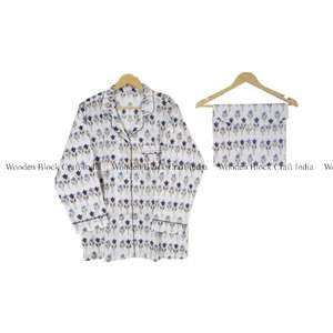 ชุดนอนผ้าฝ้ายพิมพ์ลายดอกไม้ฤดูร้อนสั่งทำพิเศษสำหรับผู้หญิง เสื้อแห้งเร็วระบายอากาศได้ดีและชุดกางเกงขายาวพร้อมกระเป๋าของขวัญแบบมีขอบเย็บ - Product Image 2