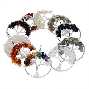 Collar con Colgante de Ágata del Árbol de la Vida de los Siete Chakras Hecho a Mano, 35 mm, Unisex, Chapado en Plata/Oro, Piedra Preciosa, Regalo, Venta al por Mayor - Product Image 1