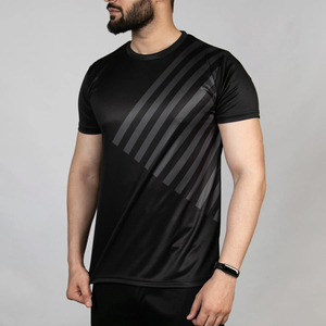 T-shirt à manches courtes pour homme, col rond, motif uni, coupe classique, tricoté, 100% polyester, séchage rapide, respirant, logo sur le devant, style sportif - Product Image 2