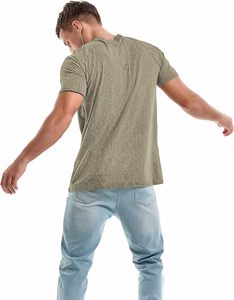 T-shirt à manches courtes pour homme, vert olive uni, coupe classique, col rond, décontracté, tissu jersey 100% coton - Product Image 2