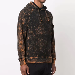 Custom Bleach Dye Hoodie <b>Men</b> <b>Black</b> Gold <b>Tie</b> Dye Oversized Heavyweight 320GSM Fleece Pullover Hooded Sweatshirt - Product Image 2