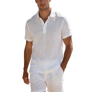 100% Cotton Men's Summer Solid Casual Athletic Short Sleeve Polo Shirt Shorts Set Satin Breathable Sweat-Absorbing Comfortable - Product Image 1
