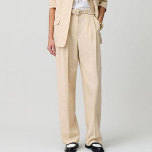 Pantalones largos de cintura alta y pierna ancha de color sólido para mujer, pantalones casuales holgados de talla grande personalizados para mujer, pantalones de ajuste holgado de alta elasticidad para mujer - Product Image 1