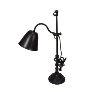Vintage and Classic Style Tole Swing-Arm Desk Table Lamp in the black mate color with golden accent