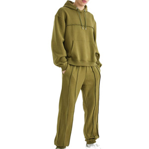 Unisex Olive Green Hooded Tracksuit Set Cotton Sweatshirt And Jogger <b>Pants</b> Solid Color Casual <b>Loungewear</b> Sportswear - Product Image 1