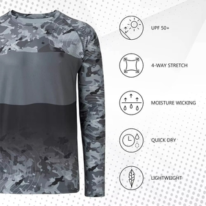 เสื้อตกปลาแขนยาว UPF50+ แห้งเร็ว ผลิตจากโพลีเอสเตอร์ผสมสแปนเด็กซ์ ลายพิมพ์เรือเดินสมุทร รับทำโลโก้ตามสั่ง รับผลิตแบบ OEM ODM ขายส่ง - Product Image 5