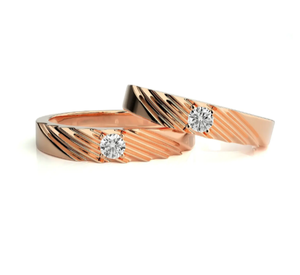 Bagues de couple de luxe en argent sterling 925 plaqué or rose avec zircone cubique - Product Image 1