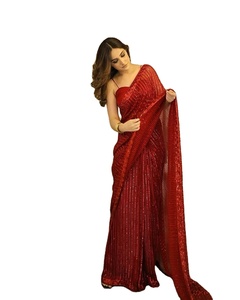 DERNIÈRE DESIGNER LIRE LA SÉQUENCE DE BRODERIE LOURDE EN SOIE GEORGETTE SAREE pour LE FESTIVAL DE LA FÊTE-L'USURE TRADITIONNELLE INDIENNE DES FEMMES - Product Image 1