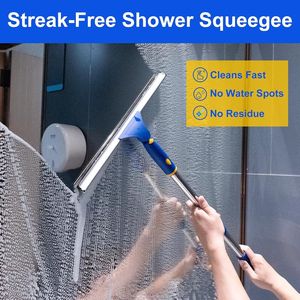 Serpillère de douche extensible tout usage en acier inoxydable avec 2 lames pour nettoyer les portes vitrées - Product Image 6