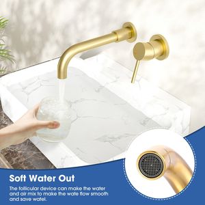 Rubinetto Monocomando a Parete per Lavabo o Vasca da Bagno, Valvola in Ottone a 2 Fori, Finitura Oro Spazzolato - Rubinetti per Lavabo - Product Image 3