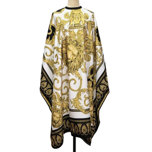 Capa de Peluquería con Estampado de León Dorado, Negra y Blanca, 140 cm x 160 cm, Antiadherente, de Poliéster y Seda Ecológica, Resistente al Agua - Product Image 2
