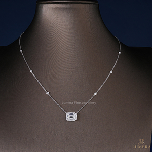 <b>Emerald</b> Cut Lab Grown Diamond Halo IGI Certified <b>Pendant</b> Necklace 14K Gold Dainty Fine Jewelry For Women Bridal Wedding Gift - Product Image 5