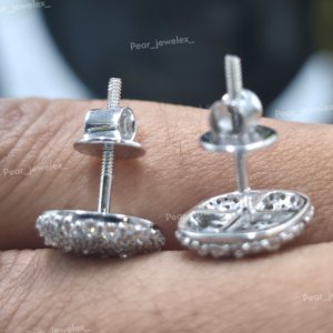 Pendientes de botón redondos de plata de ley 925 con moissanita y diamantes, engaste hecho a mano, estilo hip hop, lujo y brillo para hombre - Product Image 5