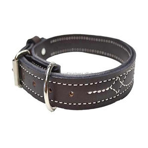 Venta al por mayor collar de perro de cuero Premium negro con costuras elegantes y acolchado cómodo con herrajes de níquel ajustables - Product Image 6