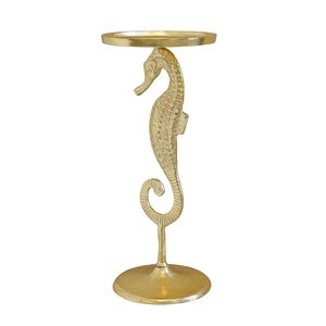 <b>Hand</b>-<b>Cast</b> Gilded Seahorse Beverage Pedestal High End Hotel Lounge Accent Table - Product Image 2