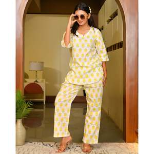 Women's Soft Lemon <b>White</b> Cotton Corduroy <b>2</b>-<b>Piece</b> Casual <b>Set</b> with Long Sleeves XS Size - Product Image 1