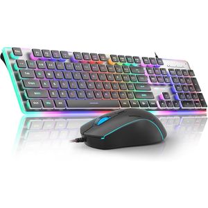 104-Key <b>RGB</b> Creamy Gaming <b>Keyboard</b> 6-Speed Mouse Combo with Pudding Keycaps Black Silent Computer <b>Keyboard</b> for Gamers - Product Image 2