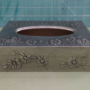 Vintage Embossed <b>Foil</b> Etched Tin Tissue Box Cover with Daisy Design Decorative Holder for Home <b>Kitchen</b> And Events Table Setup - Product Image 1