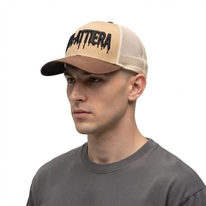 Men's Khaki Trucker Cap Custom Embroidered Logo Mesh <b>Back</b> Baseball Hat Adjustable Outdoor Streetwear - Product Image 2