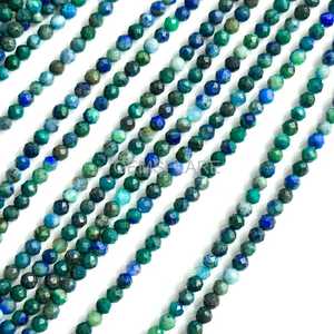 Natural Azurite Malachite Micro Faceted Round Beads 2MM Azurite Malachite Beads For Jewelry Making Wholesale Faceted Loose Beads - Product Image 2