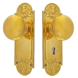 <b>Antique</b> <b>Brass</b> Round <b>Knob</b> with Arched Backplate for Passage Privacy Storage and Closet Furniture Hardware Durable Dummy Design - Product Image 2