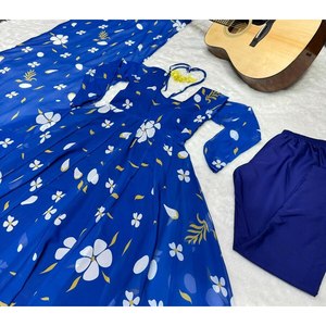 VESTIDO DE TRABAJO CON ESTAMPADO DIGITAL DE DESIGER GEORGETTE FONDO CON DUPATTA AZUL - Product Image 3