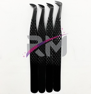 Pinzas para Pestañas RMI de Color Negro, Marca Privada, Acero Inoxidable Antiestático, Precisión, Durabilidad, Punta de Fibra en Forma de L de 45 y 90 Grados - Product Image 1