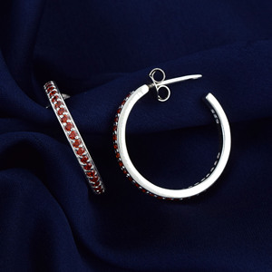 New S925 Sterling Silver Fine Hoop <b>Earrings</b> With Red <b>Garnet</b> Gemstones Channel Setting Classic Women's Everyday Wear Fine Jewelry - Product Image 3