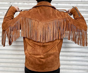 Top Quality Western <b>Suede</b> Fringe <b>Jacket</b> for Men Handmade Leather Coat with Tassels Bulk Wholesale & Custom Manufacturing - Product Image 2
