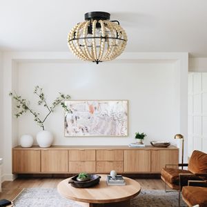 Ventilatore da soffitto a LED da 18 pollici in legno con perline, stile rustico bohémien, a basso profilo, con design a gabbia - Product Image 6