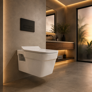 WC mural moderne écologique sans bride, carré, monobloc en porcelaine, réservoir encastré, chasse d'eau à siphon, siphon en P, espacement 380 mm - Product Image 2