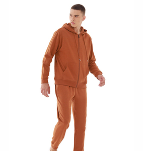Men's Gray Full-<b>Zip</b> <b>Hooded</b> Tracksuit Set Cotton Casual Jogging Suit with Side Pockets Autumn Wear Regular Fit Solid Color - Product Image 5