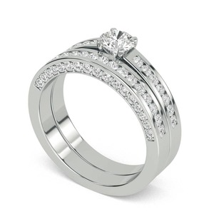 Bague à épaules rondes avec alliance assortie, diamant de laboratoire de 0,80 ct en or 18 carats et platine - Product Image 1